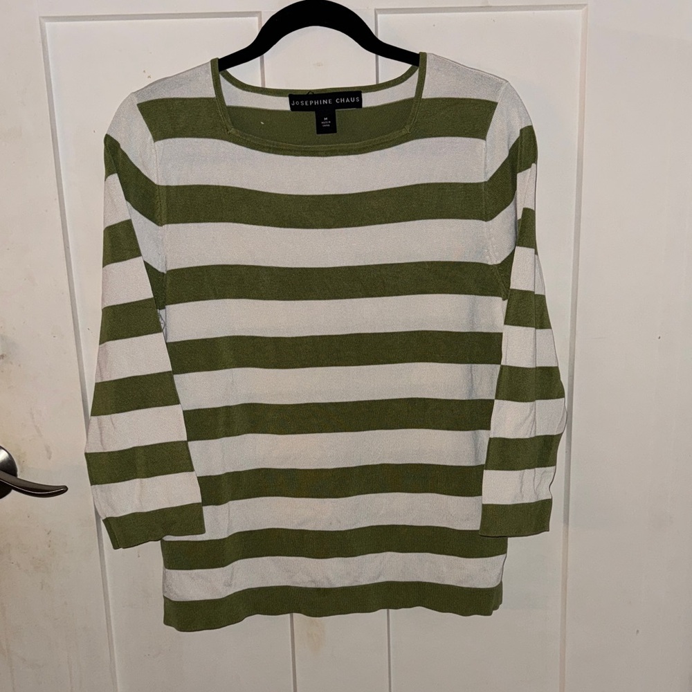 Josephine Chaus Olive and White Striped Top